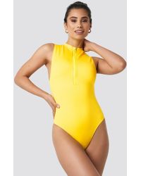 NA-KD Hannalicious x Front Zip Sporty Swimsuit - Gelb