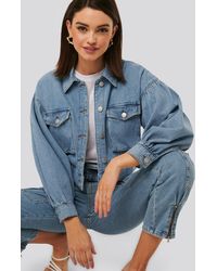 NA-KD Cropped Denim Jack - Blauw