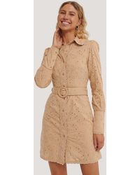 NA-KD Anglaise Collar Mini Dress - Naturel