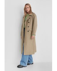 NA-KD Lange Jas Met Riem En Hoge Kraag - Naturel