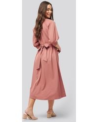 NA-KD Belted Balloon Sleeve Dress - Pink