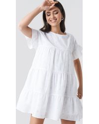 NA-KD Broiderie Anglais Mini Dress - Wit