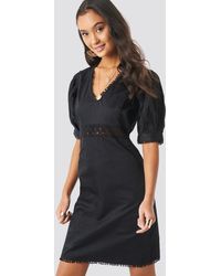 NA-KD Boho V-Neck Crochet Detail Dress - Schwarz
