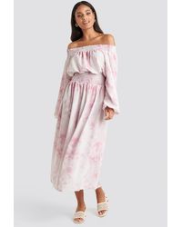 NA-KD Tie Dye Off Shoulder Midi Dress - Naturel