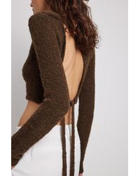 NA-KD Wool Blend Knitted Open Back Sweater - Brown