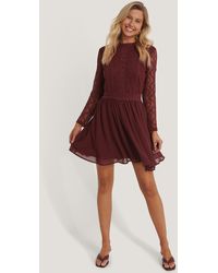 NA-KD Lace Anglaise Ls Mini Dress - Paars