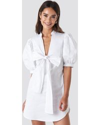 NA-KD Trend Puff Sleeve Tied Front Short Dress - Weiß
