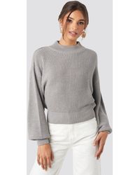 NA-KD Volume Sleeve High Neck Knitted Sweater - Grijs