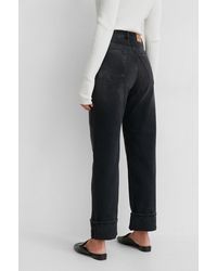 NA-KD Black Organic Fold Up Straight High Waist Jeans - Multicolor