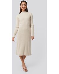 NA-KD Trend Ribbed Knitted Polo Dress - Natur