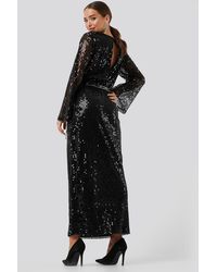 NA-KD Party Trumpet Sleeve Sequin Dress - Schwarz