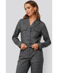 NA-KD Short Plaid Buttoned Jacket - Grijs