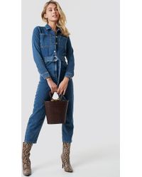 NA-KD Waist Belt Denim Jumpsuit Blue