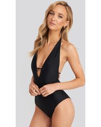 NA-KD Deep V-cut Swimsuit - Zwart