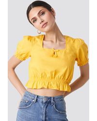 NA-KD Boho Cropped Frill Short Sleeve Top - Gelb