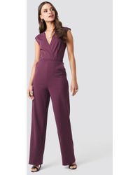 NA-KD Overlap Wide Leg Jumpsuit Purple