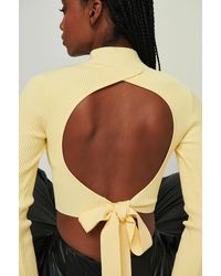 NA-KD Yellow Open Back Ribbed Knitted Sweater