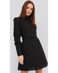 NA-KD Boho Anglaise Collar Mini Dress - Schwarz