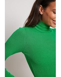 NA-KD Green Ribbed High Neck Knitted Sweater