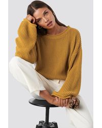 NA-KD Cropped Boat Neck Knitted Sweater - Geel