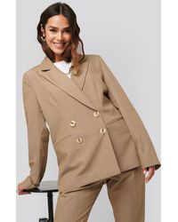 NA-KD Straight Fit Double Breasted Blazer - Neutre