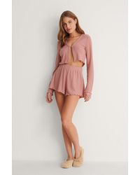 NA-KD Lingerie Recycled Babylock Waffle Loungewear Top - Pink