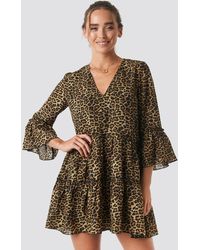 NA-KD Boho V-Neck Ruffle Mini Dress - Mehrfarbig