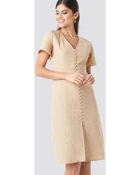 NA-KD Boho Button Front Linen-blend Dress - Natur