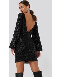 NA-KD Open Back Mini Sequin Dress - Zwart