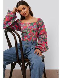 NA-KD Blouse Met Vierkante Halslijn - Meerkleurig