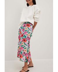 NA-KD Flower Midi Chiffon Skirt - White