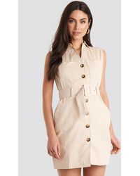 NA-KD Classic Belted Cargo Sleeveless Dress - Natur