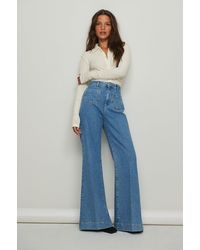 NA-KD Blue Organic 70 ́s Front Pocket Wide Leg Jeans