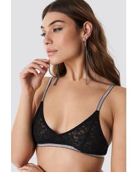 NA-KD Sparkle Elastic Wide Lace Bra - Zwart