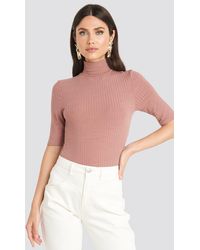 NA-KD Basic Ribbed Polo Short Sleeve Top - Pink