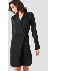 NA-KD Collared Wrap Over Midi Dress - Zwart