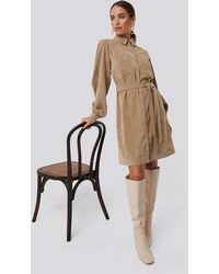NA-KD Trend Corduroy Tied Waist Shirt Dress - Natur