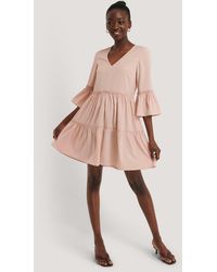 NA-KD Boho V neck Ruffle Dress - Pink