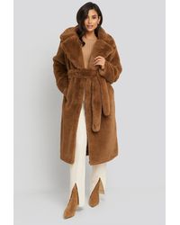 NA-KD Soft Faux Fur Long Coat - Marron