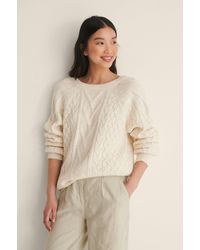 NA-KD Offwhite Open Back Cable Knitted Sweater - Natural