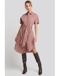 NA-KD Belted Short Sleeve Shirt Dress - Pink