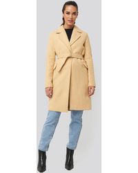 Trendyol Metal Buckle Arched Woolen Coat - Naturel