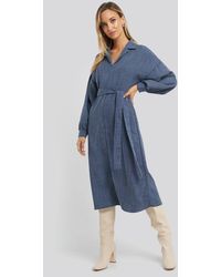 Trendyol Belted Zipper Detail Midi Dress - Blauw