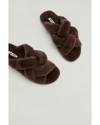 NA-KD Brown Woven Upper Teddy Slippers