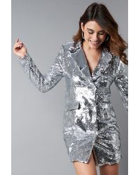 NA-KD Party Oversized Sequins Blazer Dress - Grau