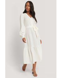 NA-KD Boho Structured Tie Waist Dress - Weiß