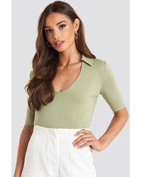 NA-KD Pique Collar Top - Grün