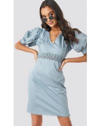 NA-KD V-neck Crochet Detail Dress - Blauw