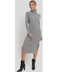 NA-KD Recycled Turtle Neck Split Hem Sweater Dress - Grau