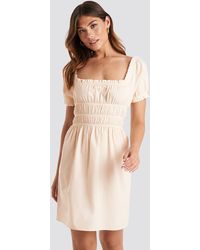 NA-KD Puff Sleeve Shirring Mini Dress - Roze